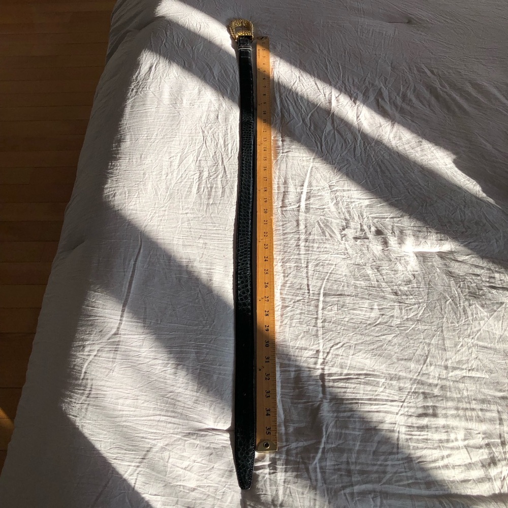 Vintage 90s Kleinberg Sherrill American Black exoticAlligator Gold Buckle Belt M - Picture 8 of 11